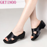 GKTINOO Women Slipper Sandals Wedges Platform Genuine Leather Peep toe Female Sandals Ladies clogs Summer Shoes Plus Size 41 42