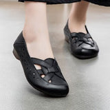 kamames kamames Soft Leather Mother Shoes Hollow Out Women's Casual Single Shoes Beef Tendon Soft Sole Comfortable Old Man Sandals Wenzhou Women's Shoes