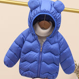 Baby Boys Warm Padded Jacket, Kids Cute Hooded Zip Up Coat With Ears For Winter/fall