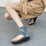 kamames Sandals Women's 2023 Spring And Summer New Pinch-Toe Women's Shoes Waterproof Table High-Side Zipper Denim Retro Sandals