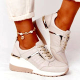 kamames Women's Shoes 2022 Summer Wedge Platform Casual Shoes Women Lace Up Sports Shoes Woman Plus Size Non Slip Breathable Sneaker