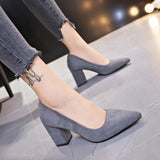 kamames Women Pumps Flock Sweet Thick High Heels Female Sexy Office Pointed Toe Dress Work Pump Cute Shoes Ladies Footwear