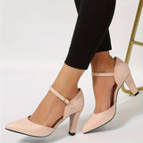 Stylish Solid Color Block Heels - Pumps with Pointed Toe, Buckle Strap, and Comfortable Design for Casual and Formal Occasions