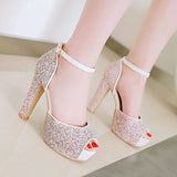 kamames SGESVIER Summer Thick Heels Women Sandals Ankle Strap Buckle Shoes Woman PeepToe Platform Wedding Party Shoes Size 31-43 OX363