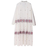 Zingj Embroidery Long Dress Women Summer Boho Loose Women's Dress 2023 Long Sleeve Beach Casual Dresses Ruched Elegant Dresses