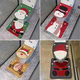 2-Piece Set Snowman Santa Claus Dwarf Christmas Toilet Seat Cover and Carpet Set - Seasonal Bathroom Decoration - Fun Xmas Gift Idea for Home Kit Accessories with Festive Design