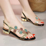 kamames New Bohemian Fashion Diamond Sandals Summer Leather Flat Sandals Non-Slip Crystal Shoes