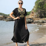 kamames Vintage Embroidery Kaftan Sexy V-neck Batwing Sleeve High Waist Maxi Dress Tunic Women Clothing Summer Beach Dresses Q660