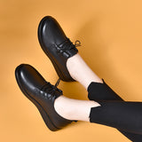 kamames kamames Small Leather Shoes For Women In The Fall Of 2023, The New Head Layer Cowhide Lace-Up Flat-Soled Shoes Are Solid All The Year Round.