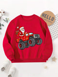 Boys' Cozy Fleece-Lined Christmas Sweatshirt with Santa & Truck Print - Casual Long Sleeve Pullover for Fall/Winter