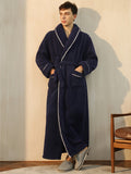 Mens Ultra-Soft Comfy Fleece Robe - Adjustable Lace-Up One-Piece Design with Pocket, Warm and Cozy for Home Lounging, Kimono-Style Night-Robe Pajamas for Men after Bath or Shower