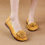 kamames Layer Cowhide Summer New Soft Bottom Beef Tendon Bottom Women's Shoes Ethnic Wind Flower Leather Single Shoes Middle-Aged And Elderly Mother Shoes