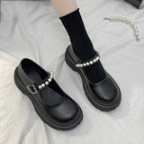 kamames Buckle Mary Jane Shoes Thick-Soled Flat-Soled Spring Single Shoes Round Head White Bright Leather Small British Leather Shoes