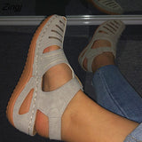 kamames Summer Leather Vintage Sandals Buckle Casual Sewing Women Shoes Female Ladies Platform Retro Sandalias Plus 35-44