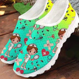 kamames Cartoon Nurse Doctor Print Women Sneakers Slip on Light Mesh Shoes Summer Breathable Flats Shoes Zapatos Planos