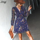 kamames PETAL Black Floral Chiffon A-Line Mini Dress Woman Sexy V-neck Long Sleeve Party Dress 2023 Spring Autumn Female Sundress