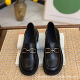 kamames kamames 2024 Summer Women's Shoes Spring And Autumn Flat Single Shoes Soft Leather Black Leather Shoes Female British Wind One Foot Pedal Loafer Shoes