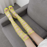 kamames High-Heeled Women's Shoes Off-The-Shelf Model Lace Roman Shoes Fine Heel Cross-Laced Sandals