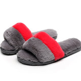 2019 Fashion Red Black Women Slippers Indoor Plush Slippers Autumn Winter Female Flat Shoes Ladies Comfortable Fur Slides