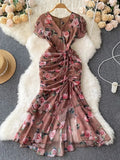 kamames Retro Minority Design Rope Printing V-Collar Jumpsuit Skirt Summer Women's Dress Waist Hip Fishtail Skirt Tide