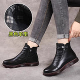 kamames kamames Shoes Cotton Shoes Leather Women's Shoes Winter Ankle Boots Middle-Aged Warm And Velvet Anti-Slip Comfortable Elderly Leather Shoes