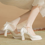 kamames kamames Mary Jane Sequins Thick Heel Square Head Waterproof Platform High Heels Versatile One Word Buckle Single Shoes Not Tired Feet Female