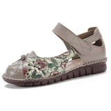 kamames kamames Summer New Leisure Flat Shoes National Style Printed Leather Women's Sandals Breathable And Comfortable Mother Shoes