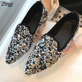 kamames Women Ballet Shoes Leisure Spring Autumn Ballerina Bling Flash Sequins Flats Shoes Princess Shiny Pointed Wedding Shoes