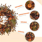 21.6" Classic Autumn Wreath for Front Door - Artificial Pumpkin, Maple Leaves & Berries with Faux Pinecones - Perfect for Halloween & Thanksgiving Decor