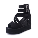 kamames Korean Female High-End Zipper Hollowed Out Roman Sandals Muffin Thick Soles Raised Fish-Mouth Slope Heels For Women's Shoes