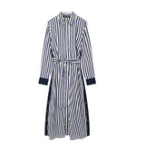 kamames Spring Style Striped Flute Shirt-Style Belt Dress 2783816