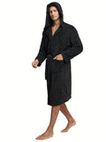 Men's Comfy Solid Fleece Robe Home Pajamas Wear With Pocket One-piece Lace Up Kimono Night-robe Warm Sets After Bath