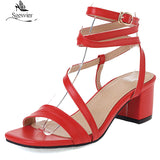 kamames Sgesvier 2021 Sexy Ankle Cross-Strap Lady Summer Shoes Open Toe Cross-tied Women Thick Heels Sandals Gladiators Big Size 28-52
