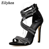 kamames Street Style Crystal Diamond High Heels Women Sandals 2023 New Sexy Stripper Club Gladiator Summer Shoes