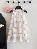 Charming Girls Sleeveless Tulle Dress - Summer Floral, Breathable Cotton, Perfect for Parties & Everyday Fun