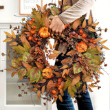 21.6" Classic Autumn Wreath for Front Door - Artificial Pumpkin, Maple Leaves & Berries with Faux Pinecones - Perfect for Halloween & Thanksgiving Decor