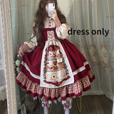 kamames Christmas Lolita Dress Kawaii Women New Year 2024 Sweet Lace Ruffle Patchwork Puff Long Sleeve Red Princess Plaid