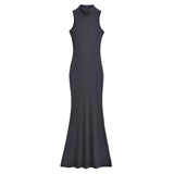 kamames kamames Trendy Women's Dress Is Full Of Style, Elastic, Slim, Half-High Collar, Sleeveless Vest, Long Skirt, Buttocks, Fishtail Dress