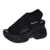 kamames kamames Summer New Knitted Fish Mouth Shoes Fairy Wind Sponge Cake Soles High Heels Flying Slope Heels Sports Women's Sandals