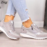 kamames Women Casual Shoes 2023 New Fashion Wedge  Flat Shoes Zipper Lace Up Comfortable Ladies Sneakers Female Vulcanized Shoes