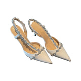 kamames Temperament French Small Heels Socialite Pointed Single Shoes Fairies White High Heels Fine Heels Water Drill Baotou Sandals Women's Summer