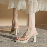 kamames kamames Open-Toe High-Heeled Shoes Single Shoes French Thick Heel Minority Empty Sandals Transparent Outside Wearing Beautiful High Heels Women
