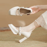 kamames kamames Pearl New Square Head Shallow Mouth Thick With Patent Leather A Word Buckle Mary Single Shoes Jane High Heels Waterproof Platform