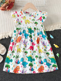 Girls Adorable Dino Graphic Flutter Sleeve Dress - Perfect for Summer Parties & Outdoor Fun - A Delightful Gift Option