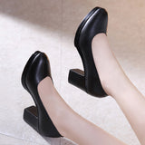 kamames Work Shoes Black Job Interview Formal Dress Round Head Thick Heels Large Size 40-43 Women's Single Shoes