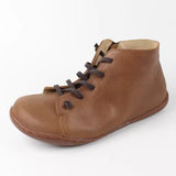 kamames kamames Layer Cowhide Leather Vintage Women's Boots Soft Leather Soft Bottom Large Size Handmade Leather Flat Short Boots Female Lazy Single Shoes