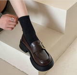 kamames Leather Shoes Women's English Style Shoes 2024 New Summer Retro Flat-Soled Love Shoes Black One-Footed Women's Shoes