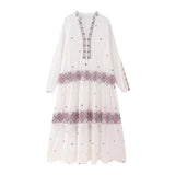 Zingj Embroidery Long Dress Women Summer Boho Loose Women's Dress 2023 Long Sleeve Beach Casual Dresses Ruched Elegant Dresses