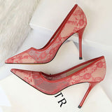 BIGTREE Shoes Mesh Hollow Lace Woman Pumps 2022 Spring Women Heels Sexy Party Shoes Thin Stiletto Heels Women Shoes 6 Colour