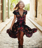 kamames Fashion Summer Dress Sexy Womens Floral Print Dress Beach Style Vintage Dresses Deep V Neck Sleeveless Dresses